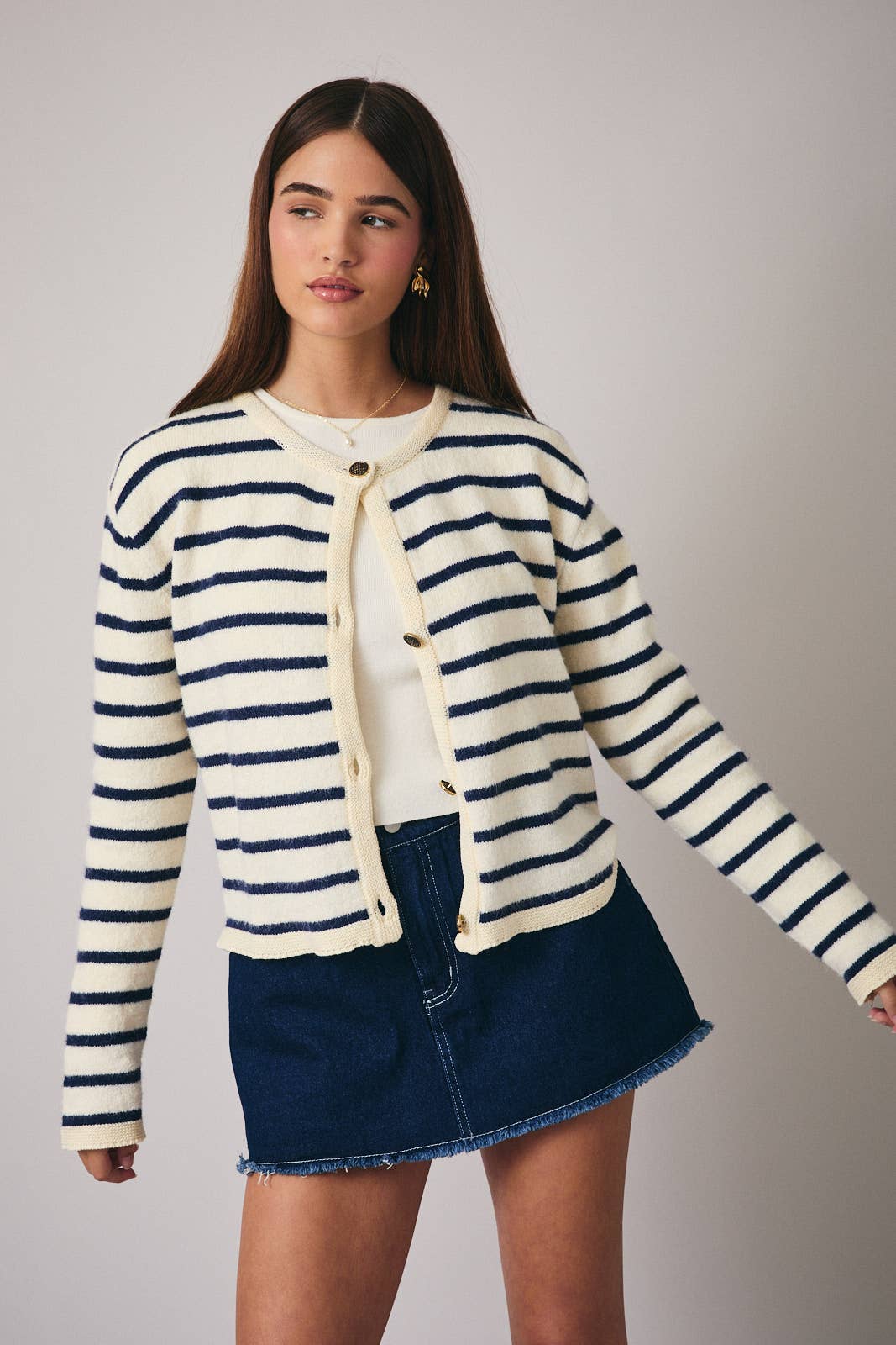 Navy and Ivory Striped Cardigan