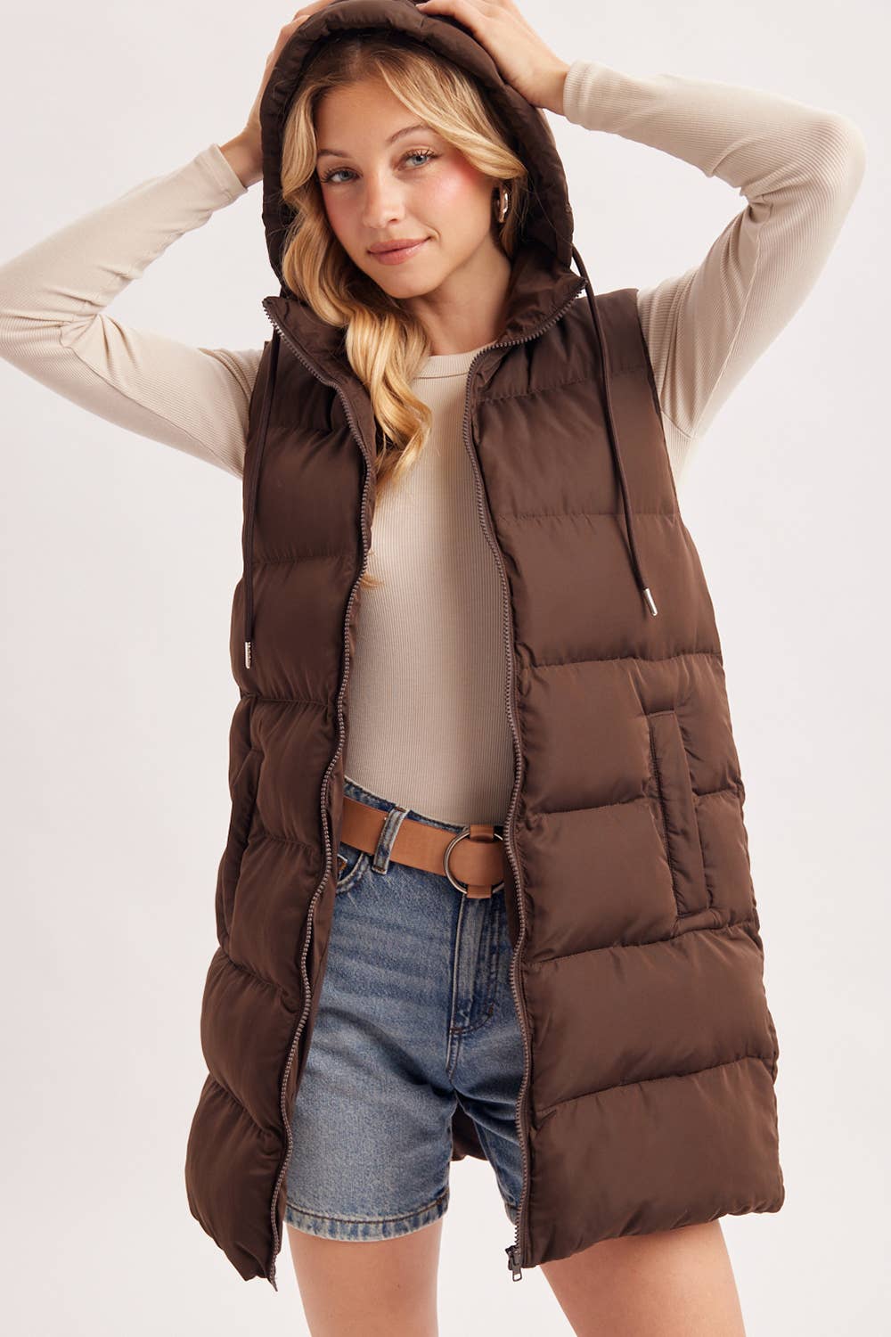 Hooded Long Puffer Vest