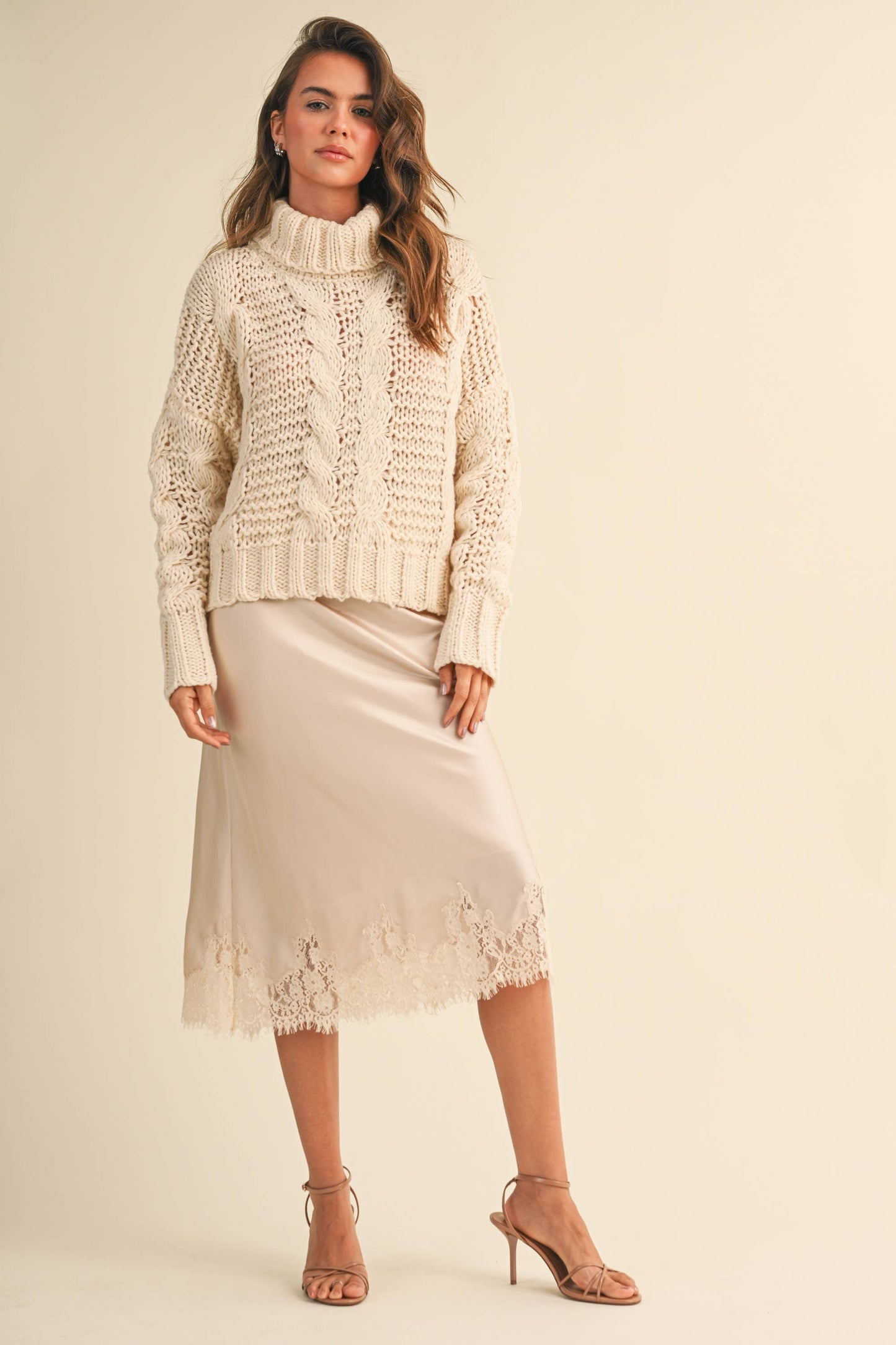 Satin Skirt with Lace Detail