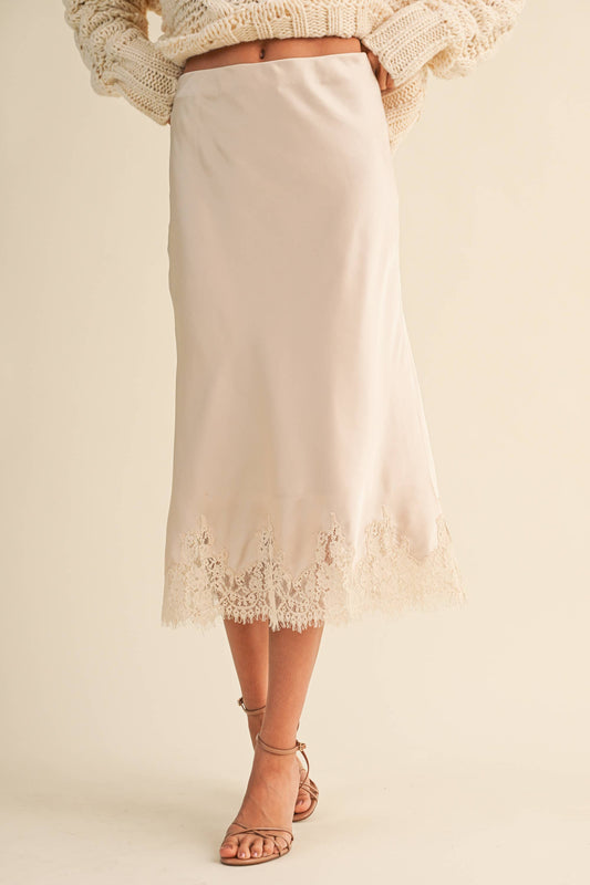 Satin Skirt with Lace Detail