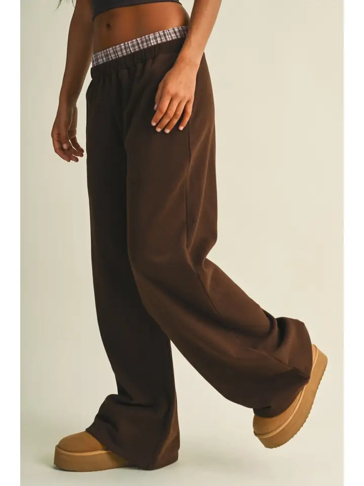 Plaid Double Layer Wide Leg Sweatpants