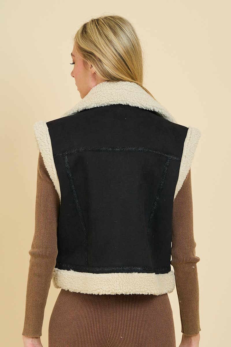 Suede and Sherpa Combo Vest
