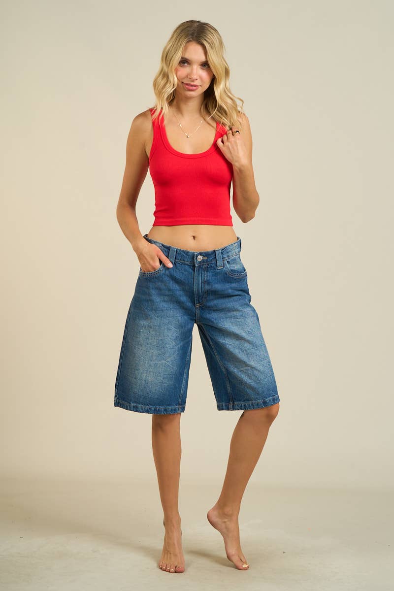 Ribbed Scoop Neck Crop Tank