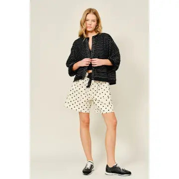 Cotton Dot Barrel Shorts with Waist Belt