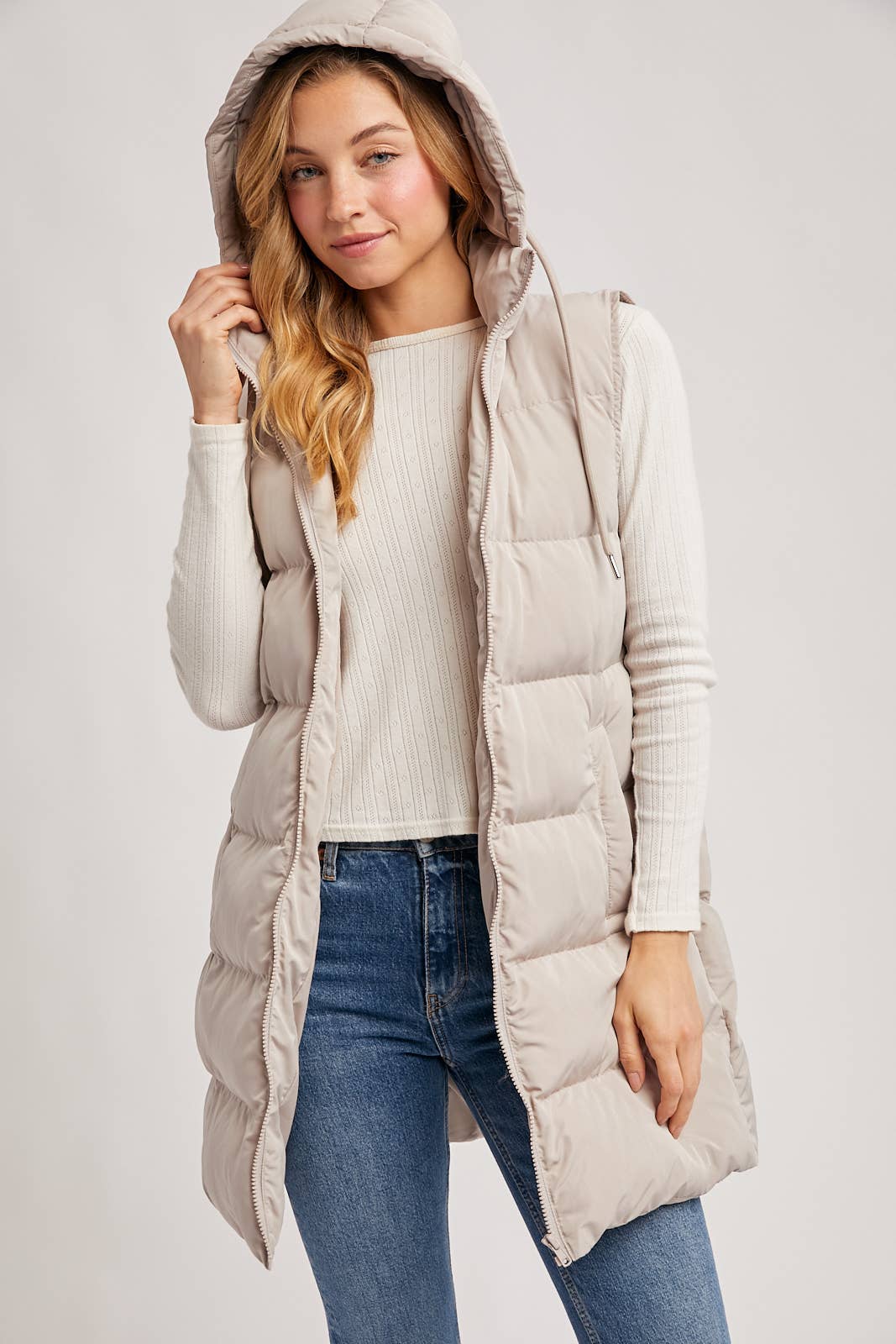 Hooded Long Puffer Vest