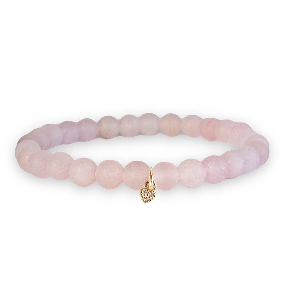 Gemstone Bracelet with Heart Charm-Rose Quartz