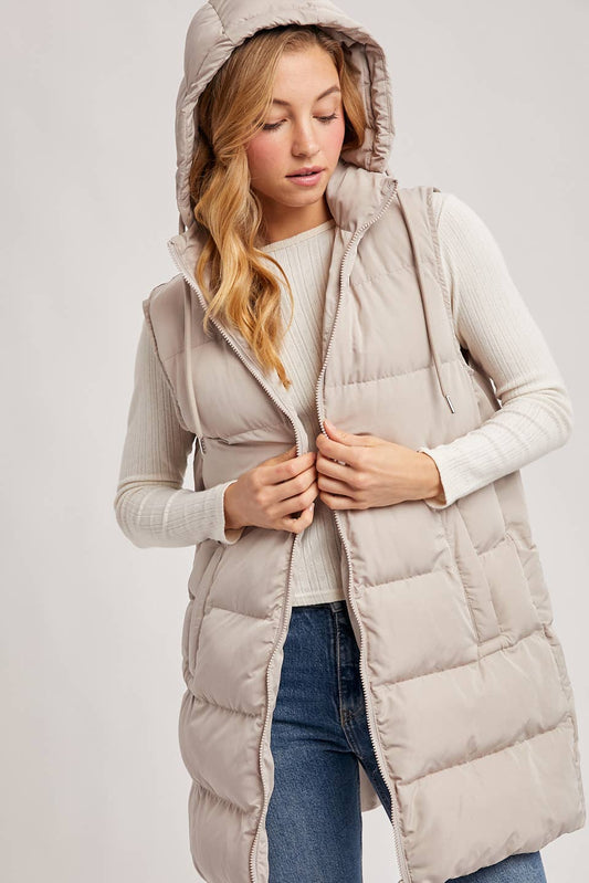 Hooded Long Puffer Vest