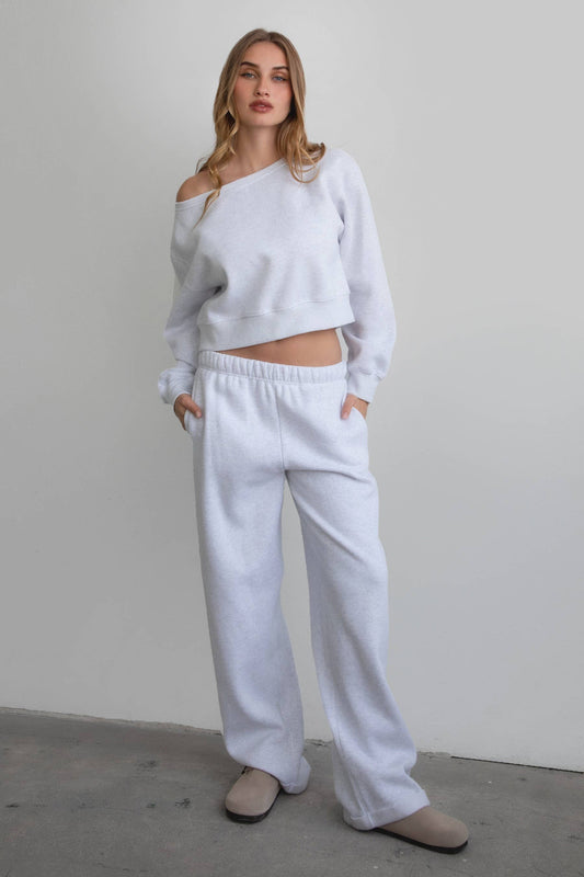 Fleece Wide Leg Sweatpants Stretch Waist & Pocket