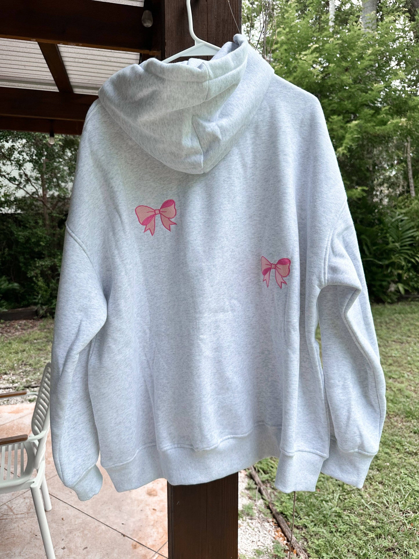 Embroider Pink Bow Hoodie