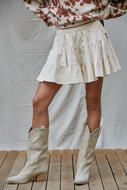 Beige Tiered Mini Skirt
