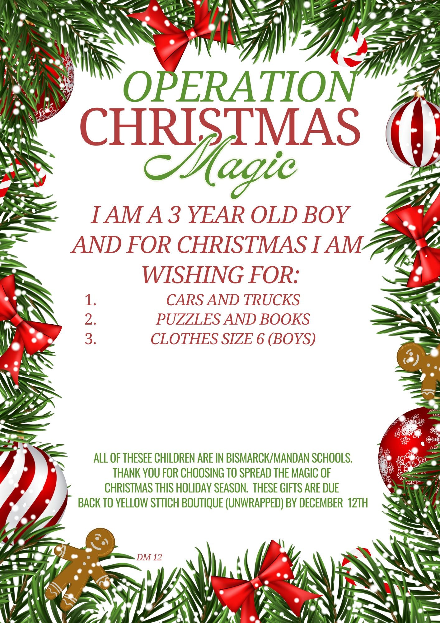 A 3 YEAR OLD BOY'S CHRISTMAS WISHES