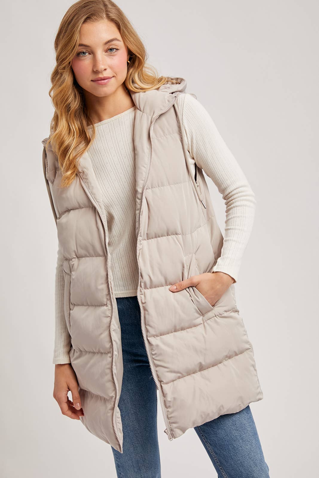 Hooded Long Puffer Vest