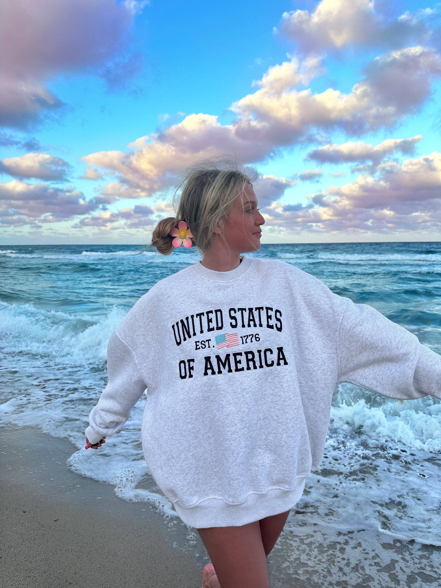 Sun kissed Coconut United States Of America Embroider Sweatshirt