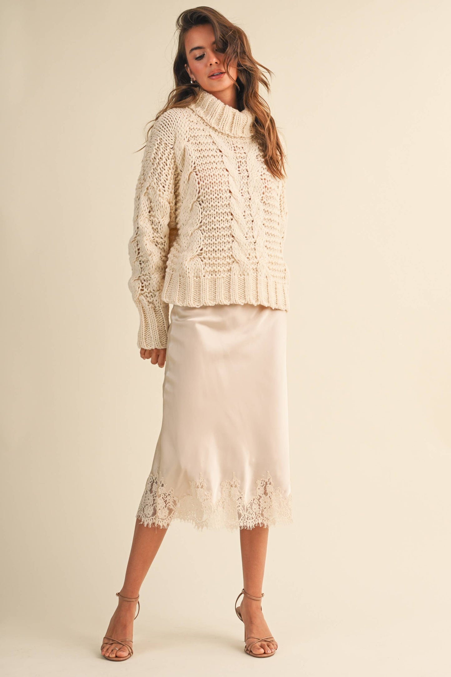 Satin Skirt with Lace Detail