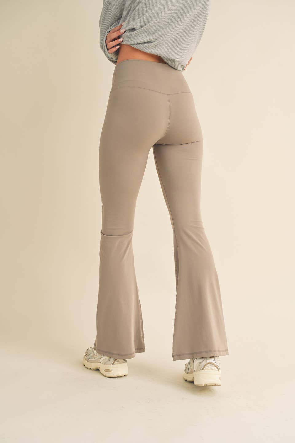 The Delaney Taupe High Waist Crossover Flare Legging