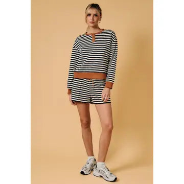 Pintuck Striped Sweat Shorts