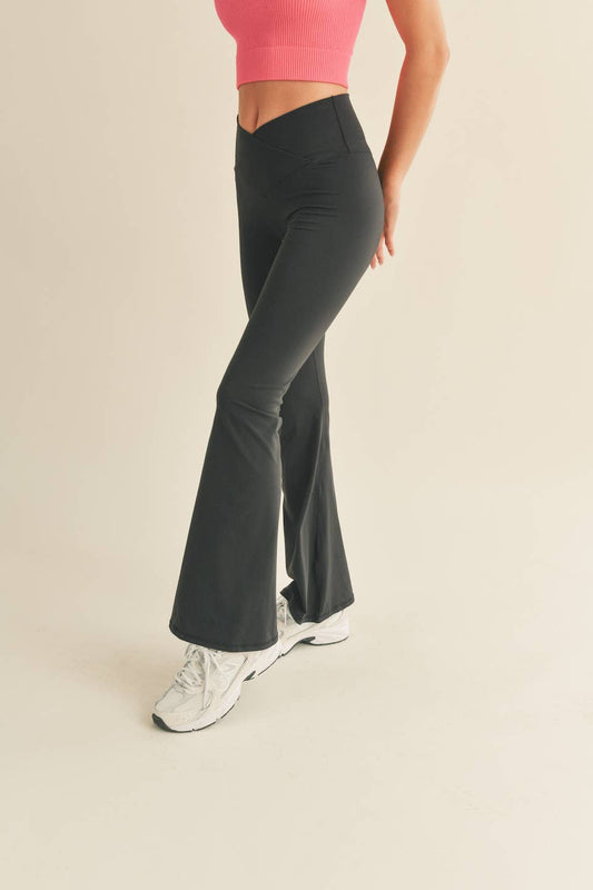 The Delaney Black High Waist Crossover Flare Legging