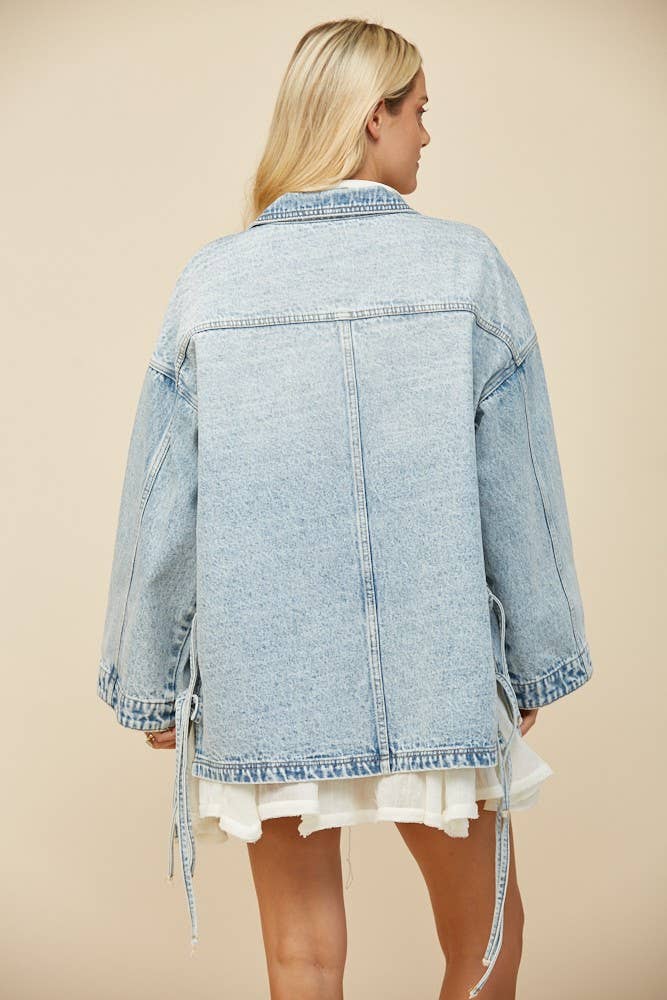 Boho Side Tie Detail Oversized Denim Jacket