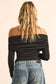 Striped Knit Foldover Off-Shoulder Bodysuit