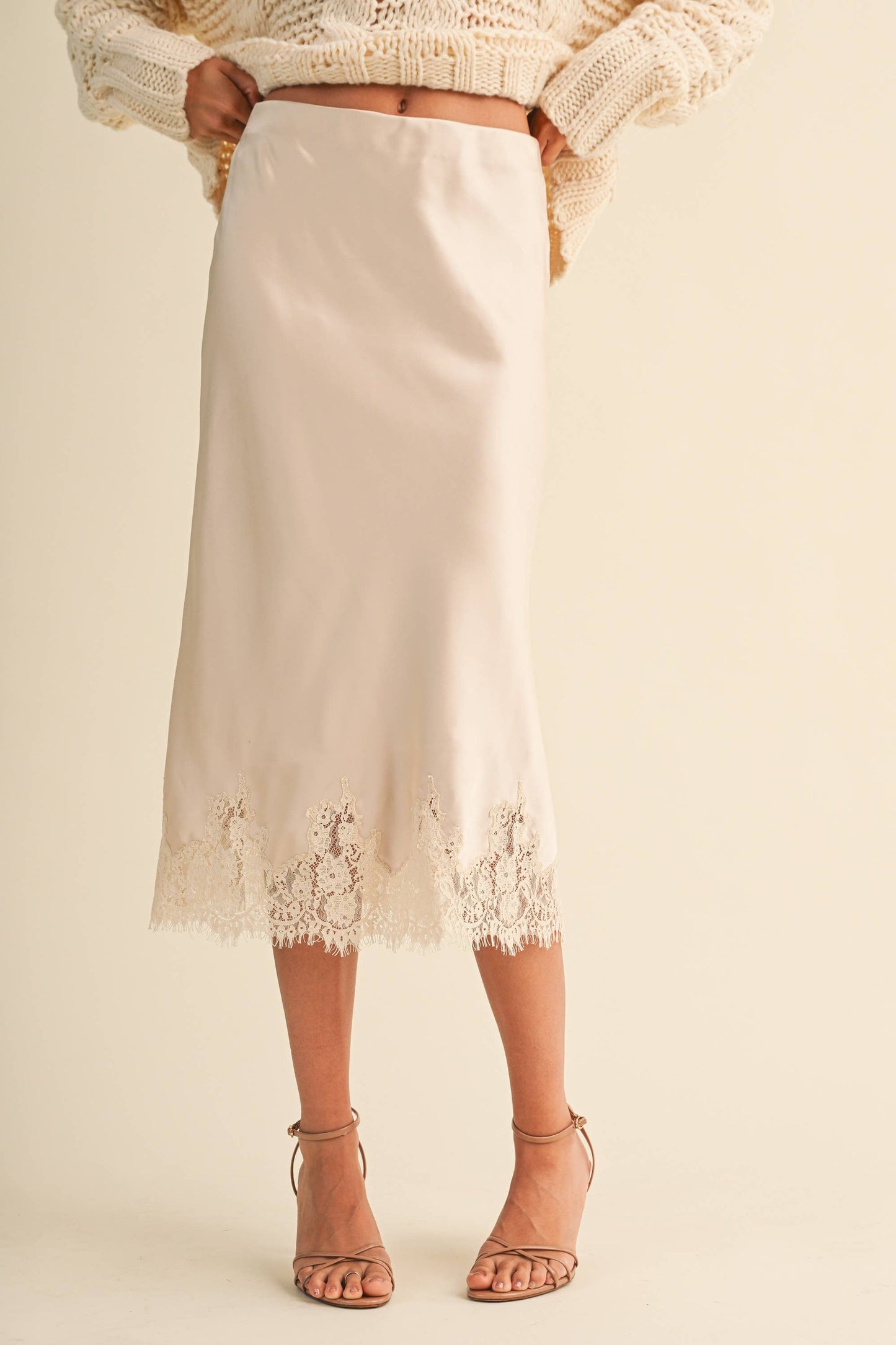 Satin Skirt with Lace Detail