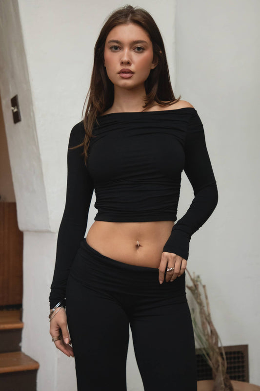 Boat Neckline Basic Casual Lounge Long Sleeve Top
