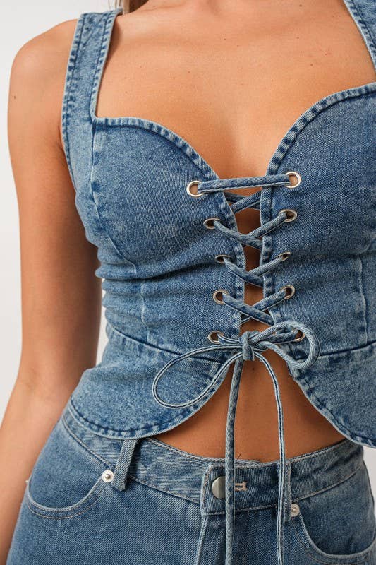 The Eloise Front Lace-up Denim Corset