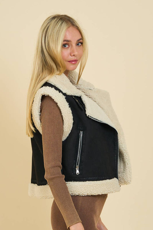 Suede and Sherpa Combo Vest