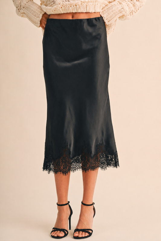 Satin Skirt with Lace Detail