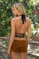 Western Split Front Studded Open Back Halter Top