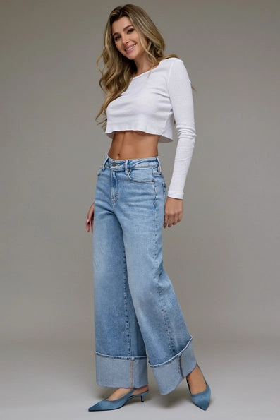 Nori Medium Light High Rise Cuffed Super Wide Leg