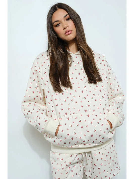 Cherry and Bow Print Hoodie