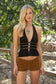 Western Split Front Studded Open Back Halter Top