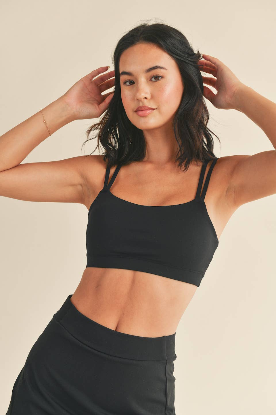 The Brianna Black  Light Support Padded Strappy Sports Bra