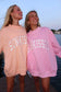 Lottie Pink Varsity Sunkissed Embroidered Mockneck Sweatshirt