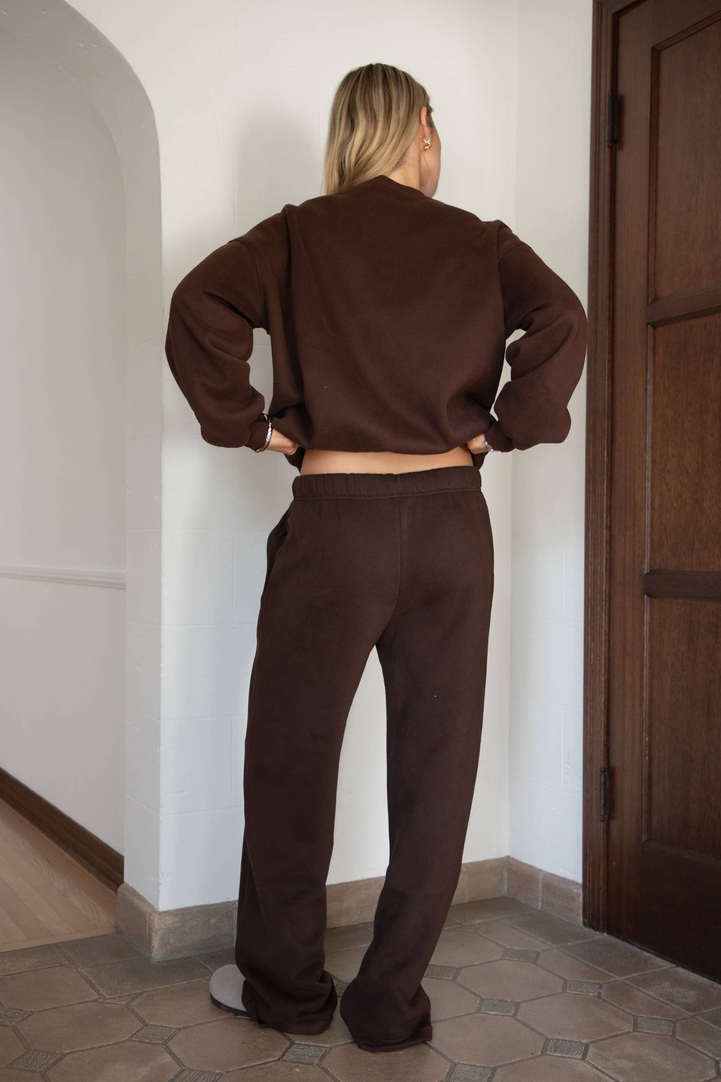 Fleece Wide Leg Sweatpants Stretch Waist & Pocket