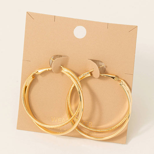 Layered Metallic Latch Hoop Earrings