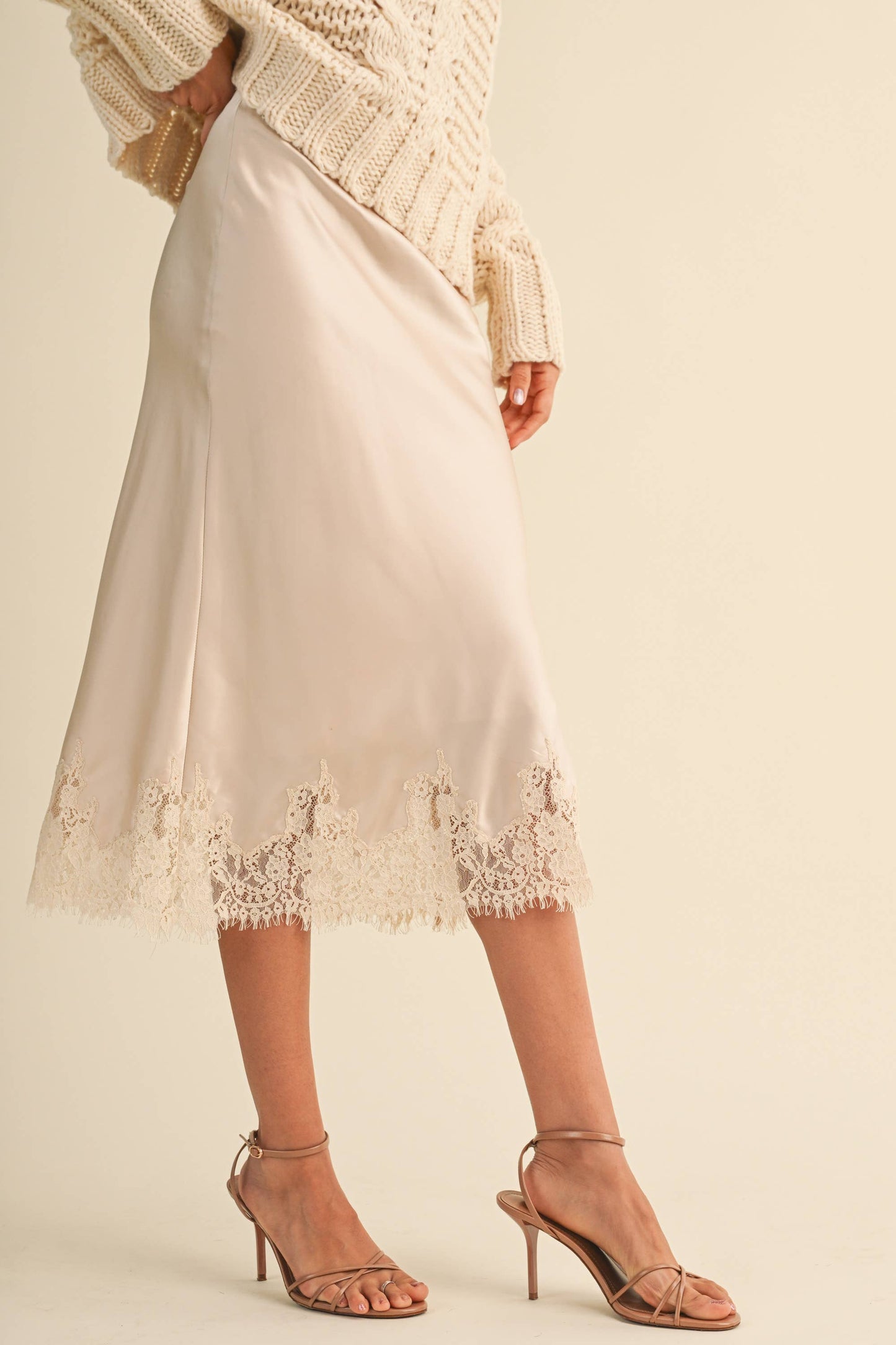 Satin Skirt with Lace Detail