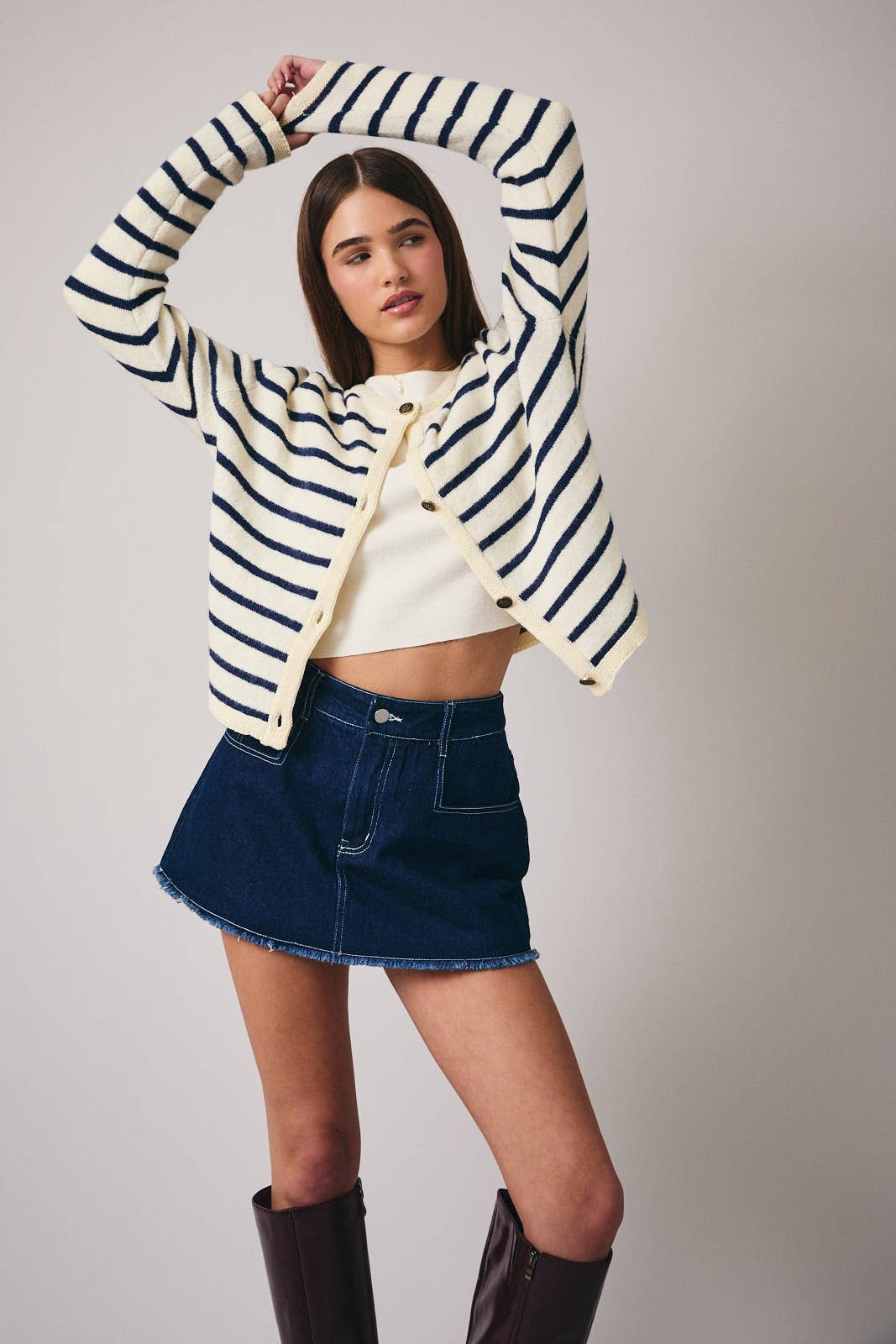 Navy and Ivory Striped Cardigan