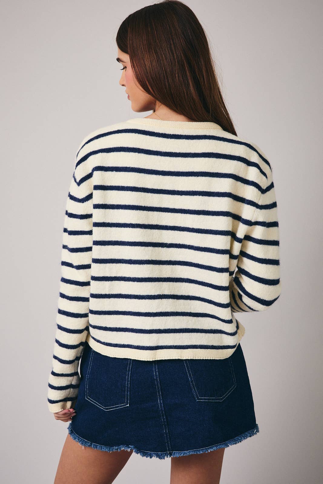 Navy and Ivory Striped Cardigan