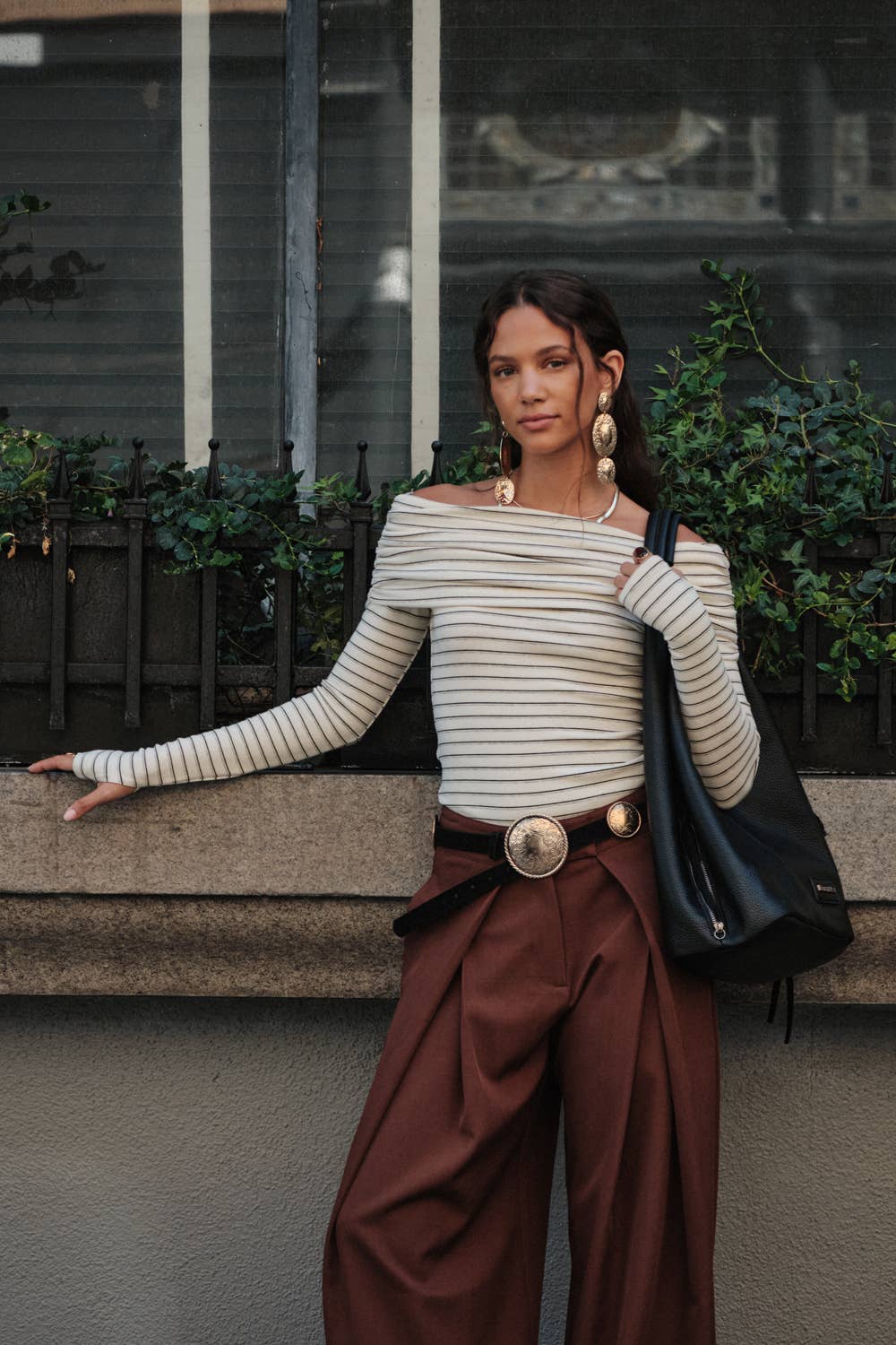 Striped Knit Foldover Off-Shoulder Bodysuit