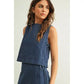 PINSTRIPED DENIM SLEEVELESS TOP