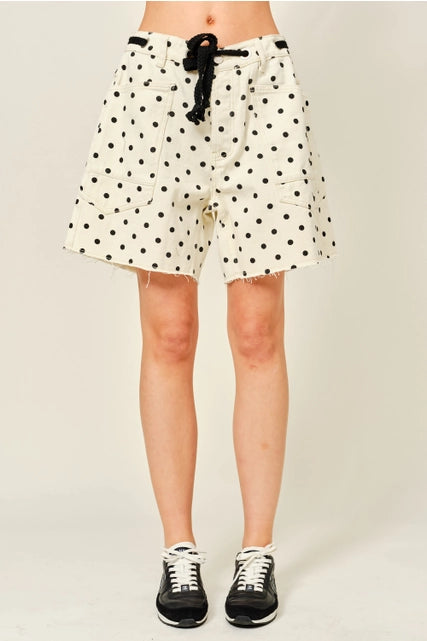 Cotton Dot Barrel Shorts with Waist Belt
