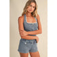 Denim Romper with Lace Detail