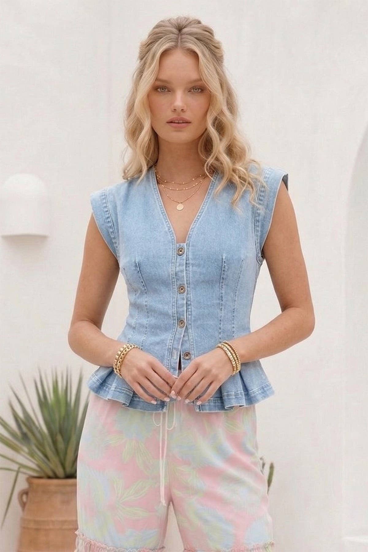 Button Down Denim Top