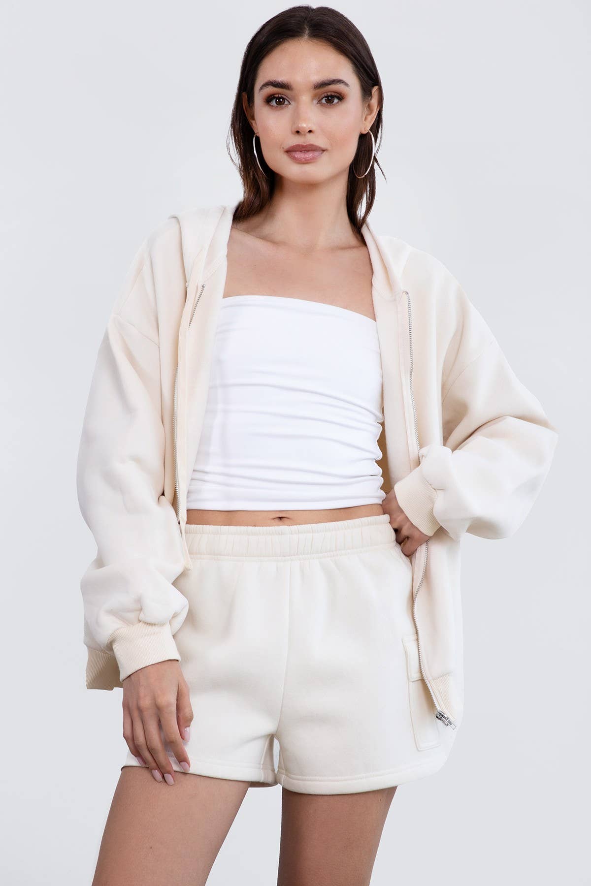 Plush Fleece Loose Fit Zip Up Hoodie With Pockets