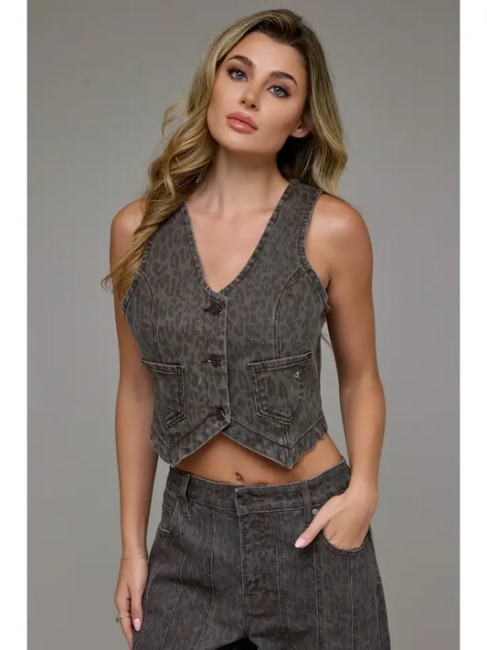 Cheetah Print Denim Vest
