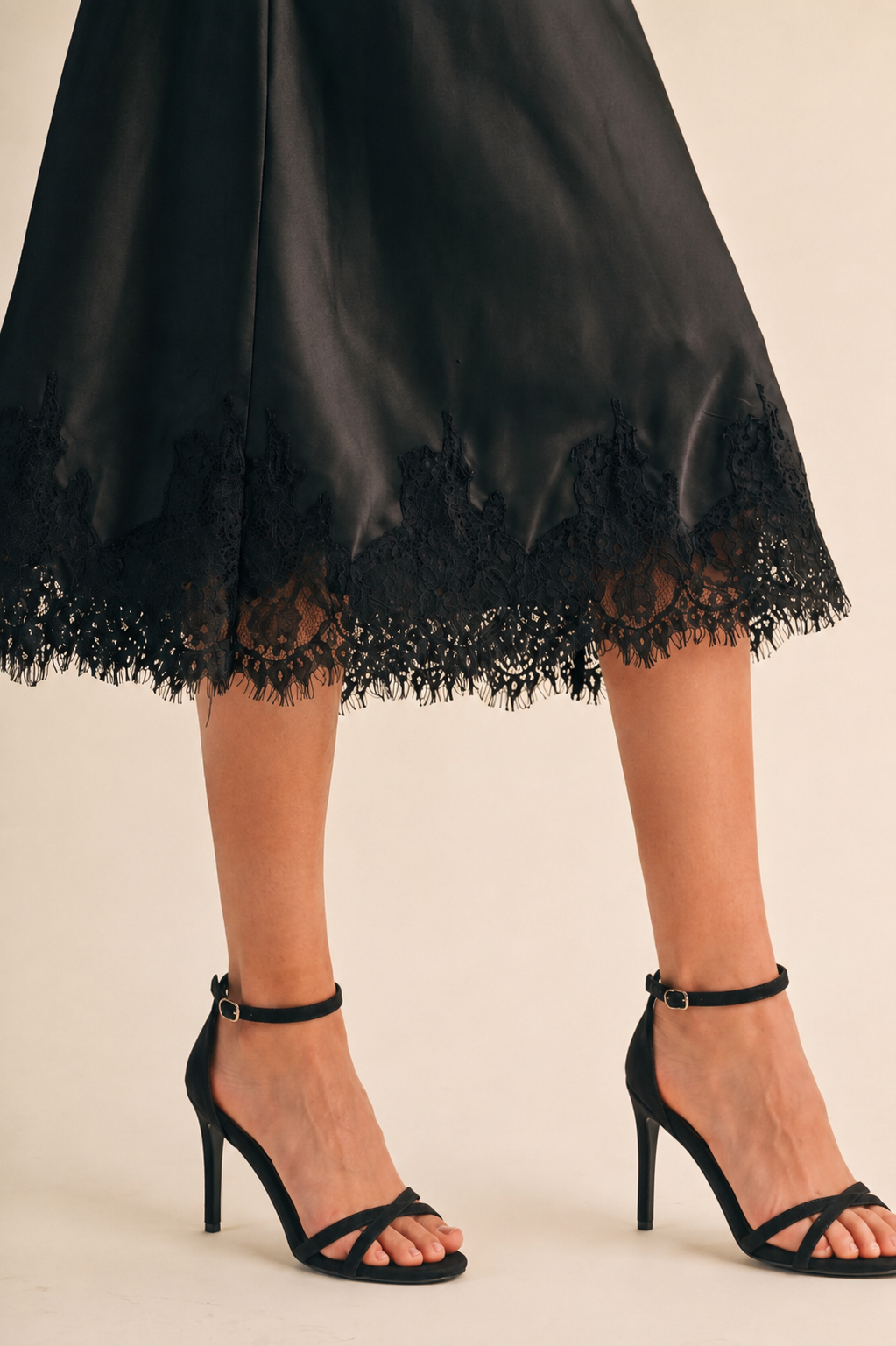Satin Skirt with Lace Detail