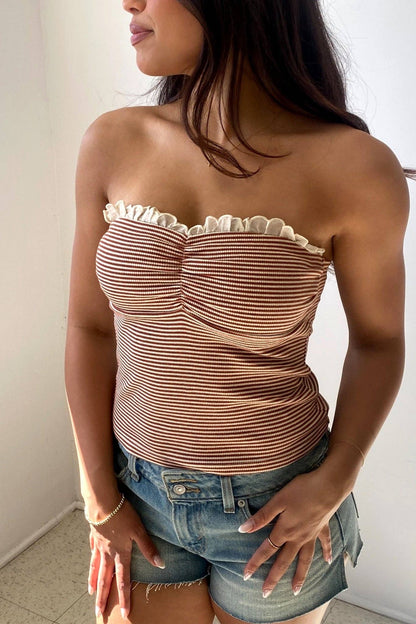 Striped Lace Trim Tube Top