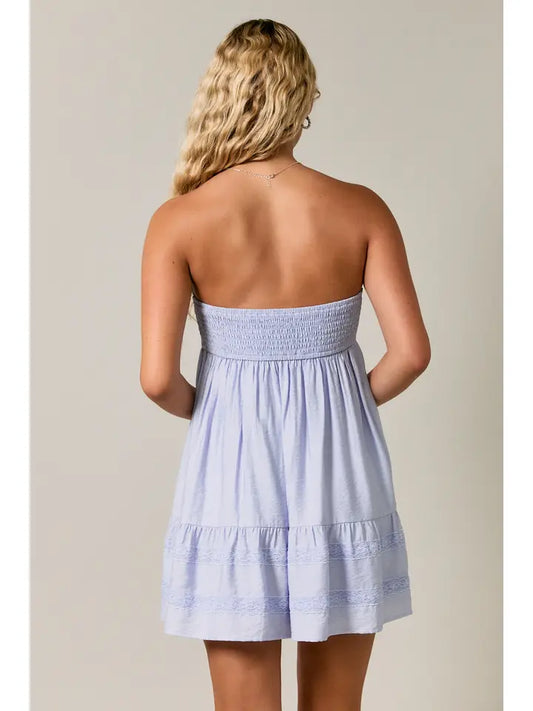 Strapless Lace Trim Detail Babydoll Mini Dress