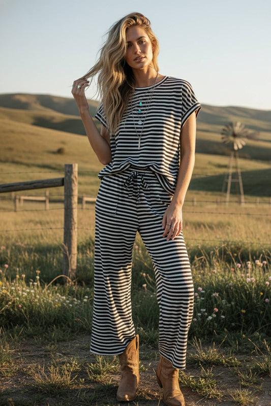 Striped Rib Top and Pants Lounge Set